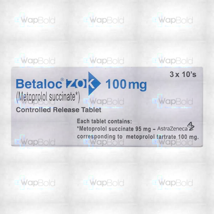 Betaloc Zok Tablets 100Mg (1 Box = 3 Strips) (1 Strip = 10 Tablets)